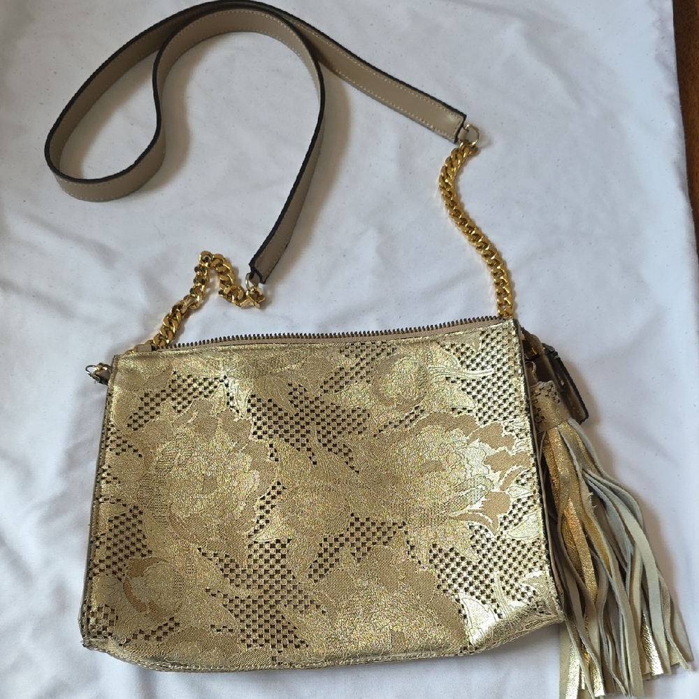 Vittoria Napoli Italian Leather & Elegant Gold Floral Women's Quiet Luxury Bag